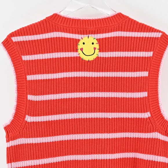 KERRI ROSENTHAL Sweater Vest Womens Siz M Red Pink Striped Heart Smiley Face NEW - Picture 8 of 11